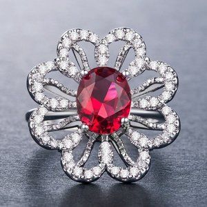 New 925 Silver Ruby White Sapphire Ring